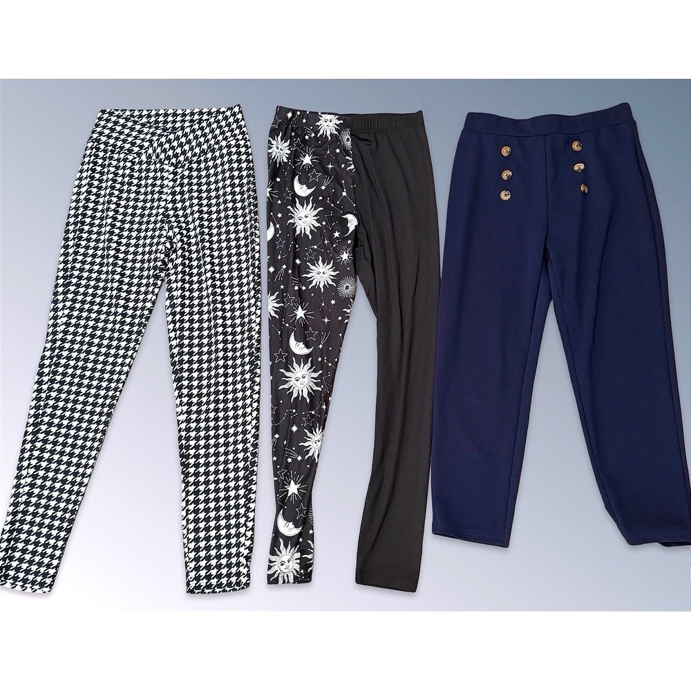SHEIN Womens Leggings Pants Bundle 3pc Houndstooth Celestial Navy Sailor Size M